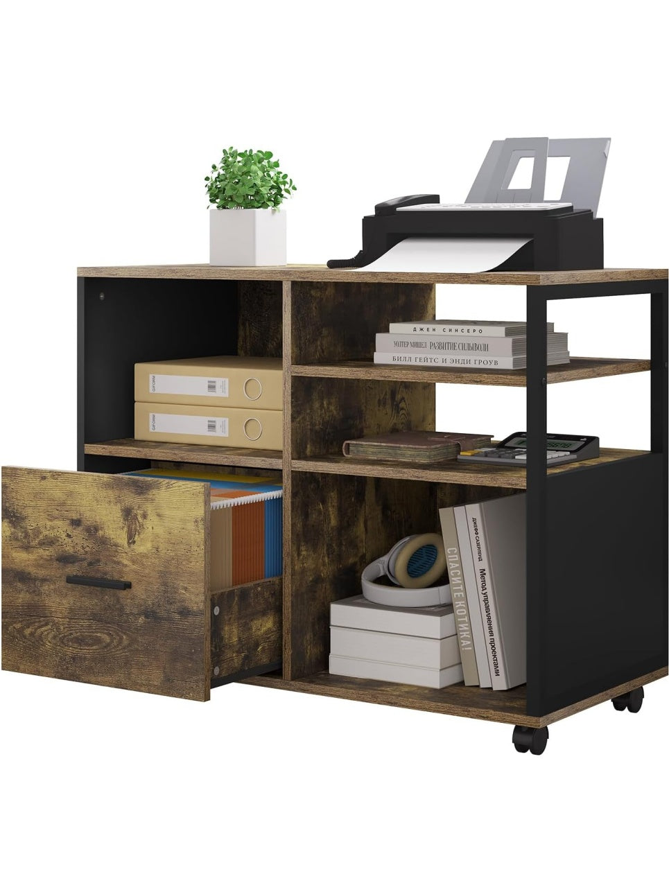 Modulo Industrial con Ruedas para Oficina Diseno Vintage y Amplio Espacio para Escritorio y Salon