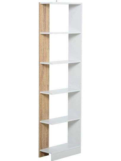Libreria Alta con Cinco Niveles de Almacenamiento Diseno Elegante para Estudio y Oficina Blanco Roble