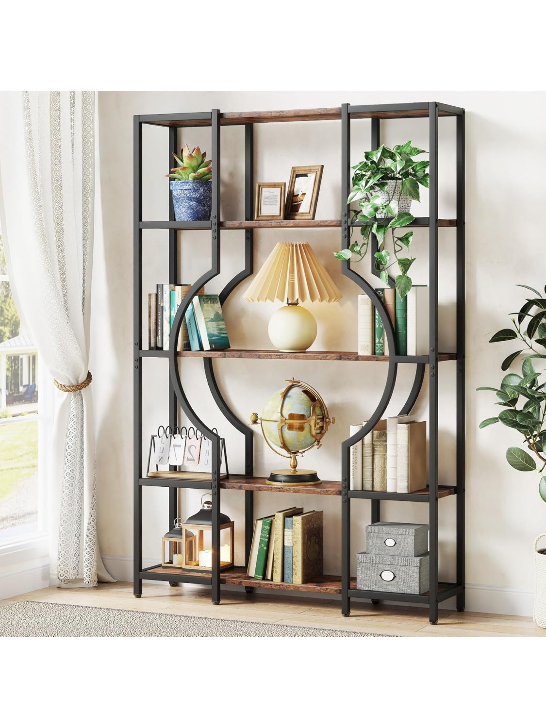 Estanteria Alta Vintage de 5 Niveles con 12 Compartimentos Abiertos para Oficina y Hogar