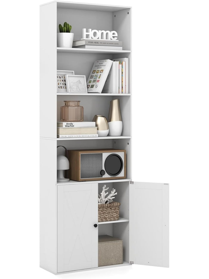 Libreria Alta con Puertas y Estantes Regulables para Libros y Objetos Decorativos