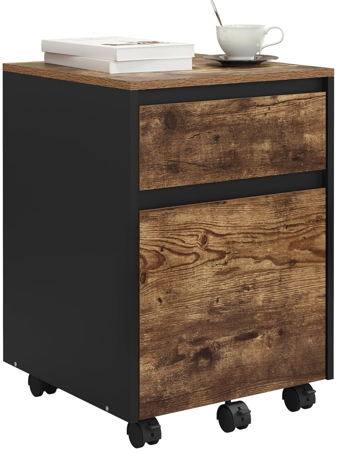 Cajonera de Oficina con Ruedas, Dos Cajones y Barra Colgadora para Carpetas y Documentos