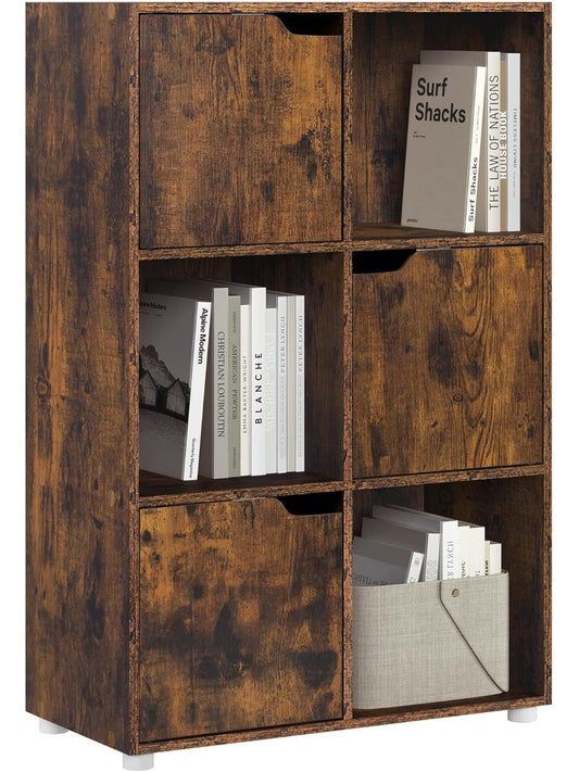 Estanteria de Pared con Tres Puertas y Seis Compartimentos para Libros y Almacenamiento