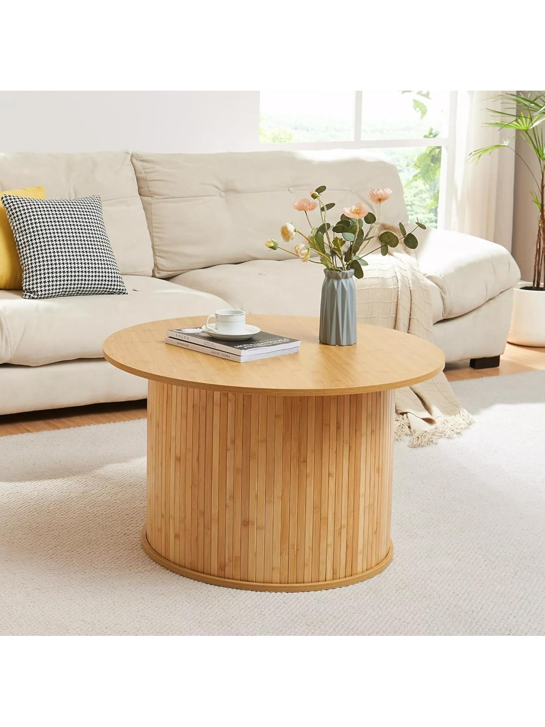 Mesa Redonda de Centro con Estructura de Bambu Natural para Espacios Modernos