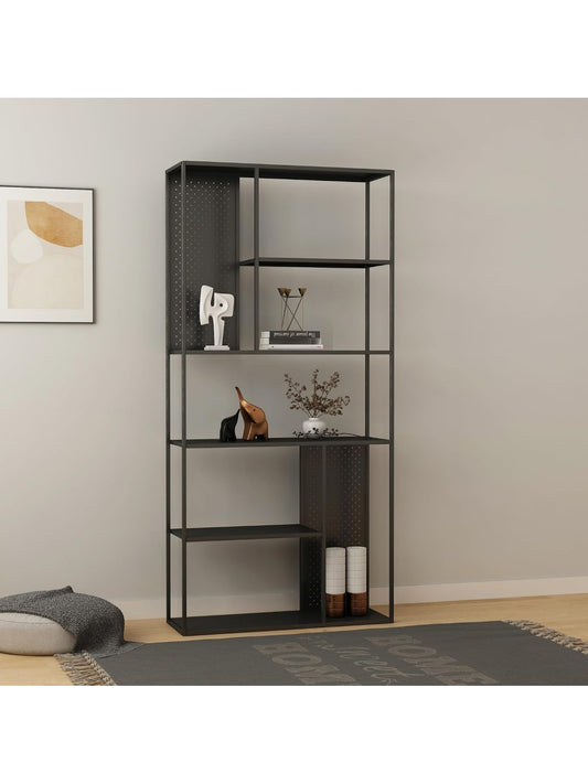 Estanteria Industrial de Pie con Siete Compartimentos Abiertos y Paneles Traseros Decorativos