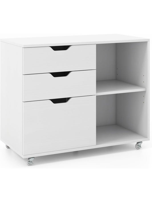 Cajonera con Ruedas para Documentos con 3 Cajones y Soporte para Impresora