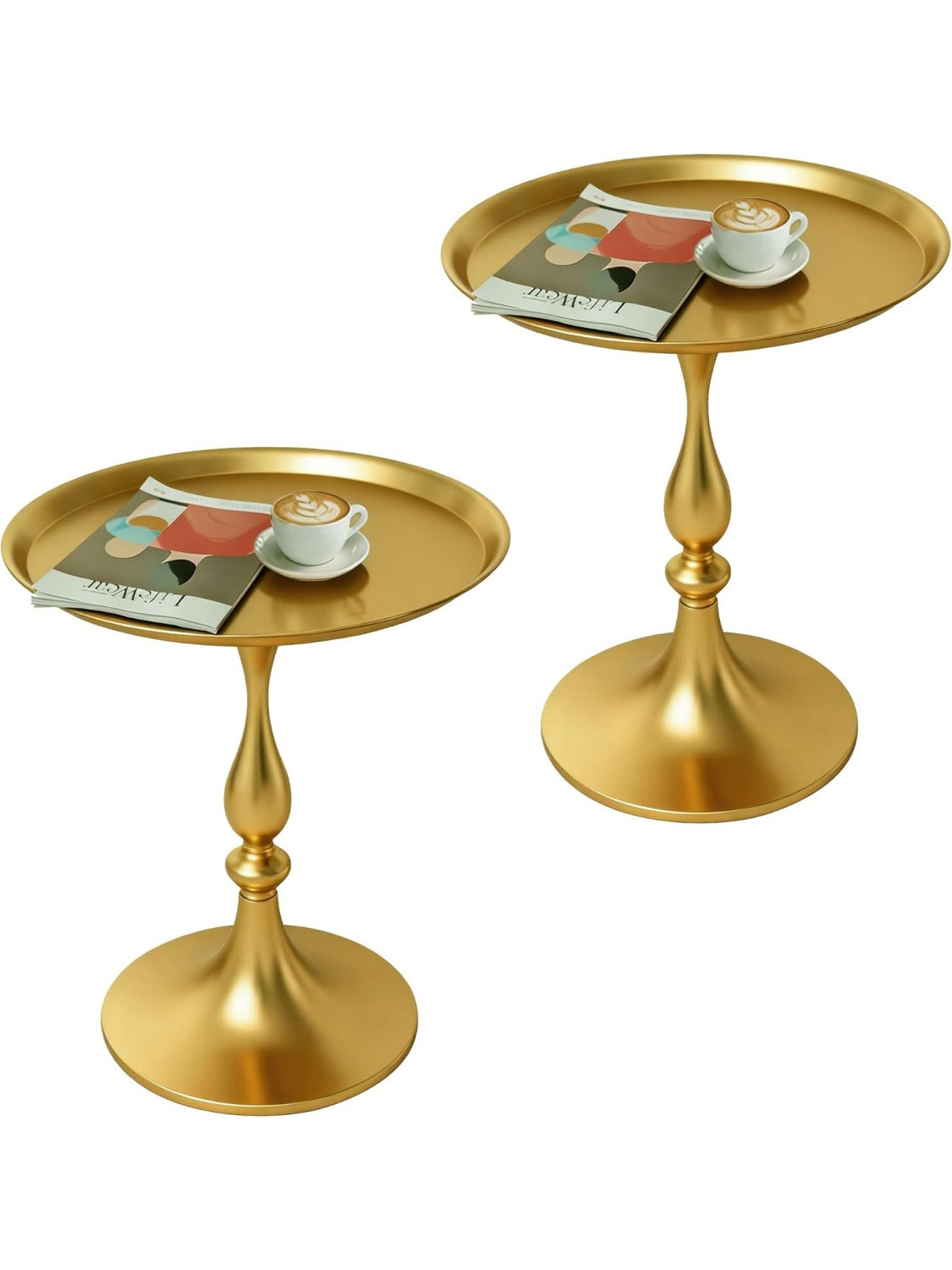 Set de dos mesas auxiliares redondas de metal con estilo minimalista para sofa dormitorio u oficina