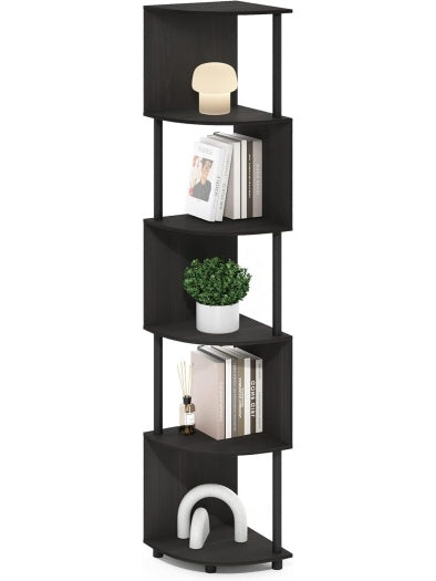 Libreria Esquinera en Forma Zigzag con Cinco Niveles para Libros y Decoracion